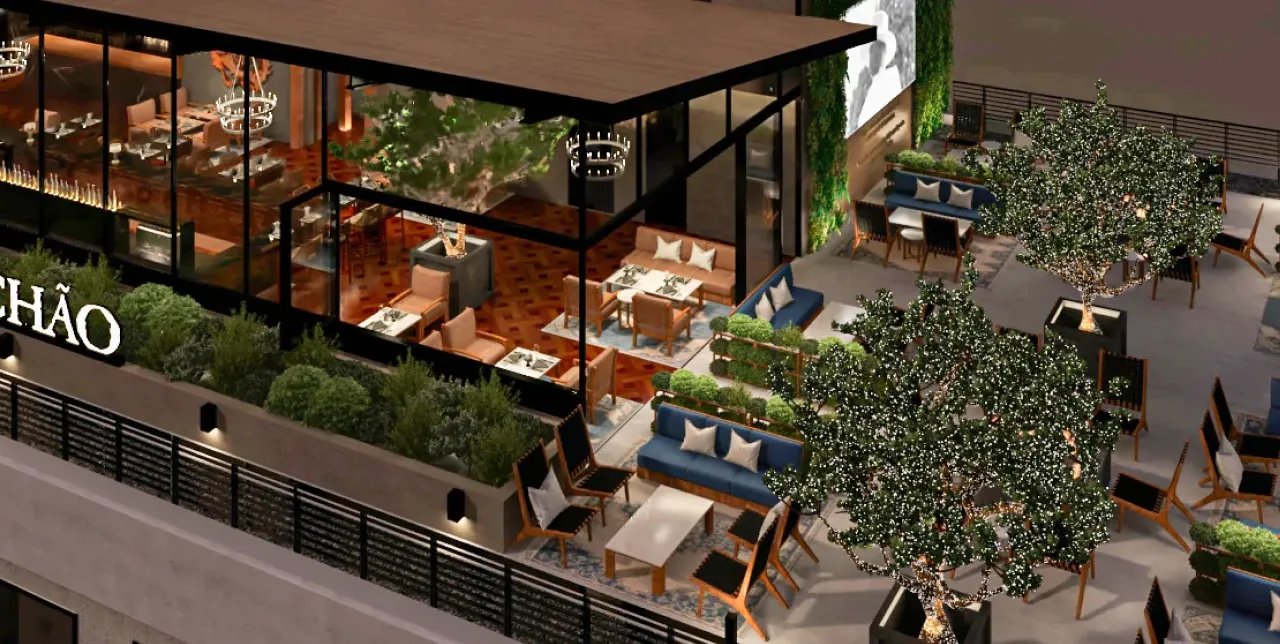 Aerial view of Fogo de Chão's Next Level rooftop lounge