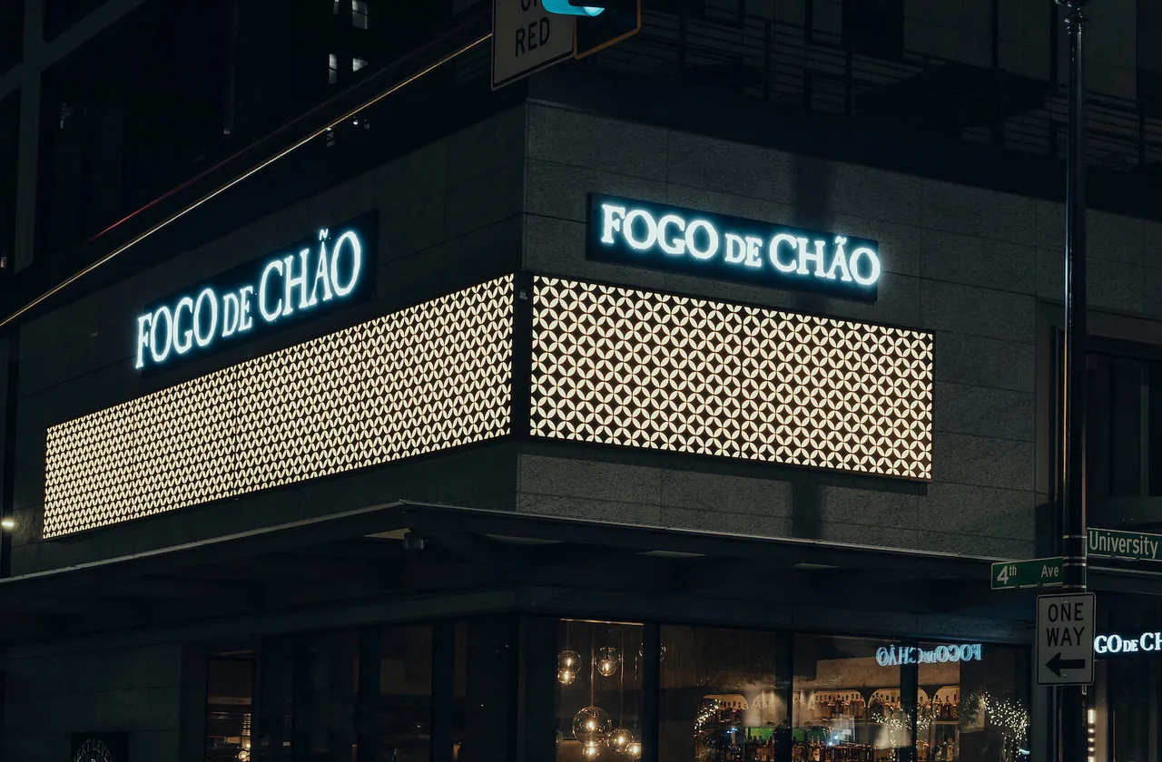 Fogo de Chão signage at 4th and University at night