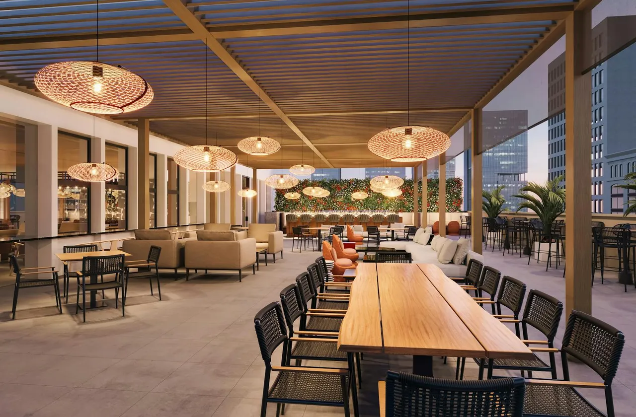 The covered roof deck at Frolik Kitchen + Patio
