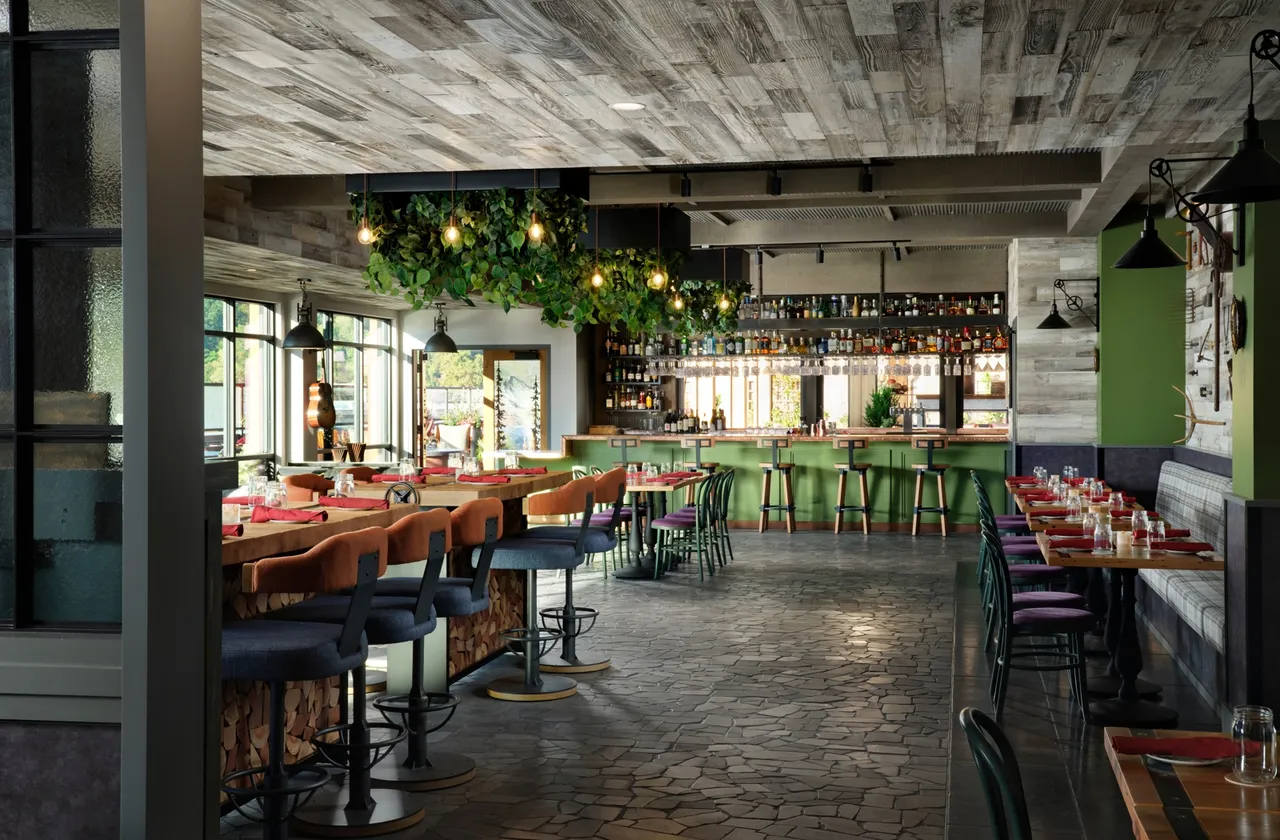 The forest-inspired interior lounge at The Shed